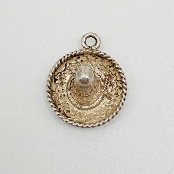 Vintage Jewelry - Vintage Mexico Sombrero Solid Sterling Silver 925 Pendant Charm Hat Gift 1.4g